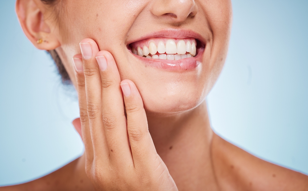 a woman with white teeth